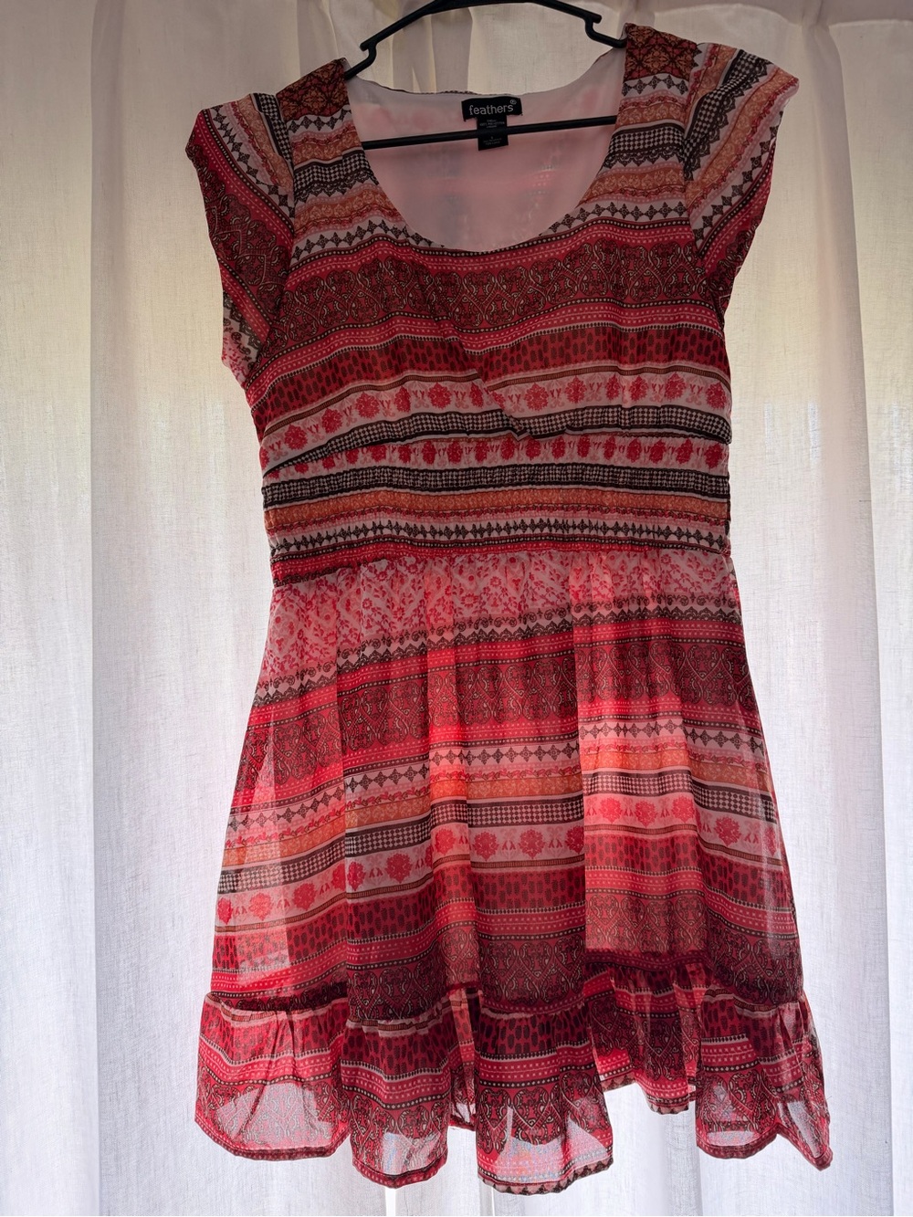 feathers Pink Patterned Short Sleeve Dress